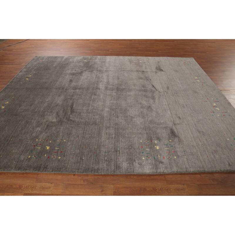 Gabbeh Oriental Area Rug Handmade Gray Wool Carpet - 7'9"x 9'9"