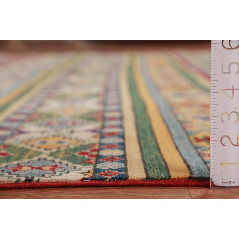 Hand Knotted Oriental 100% Wool Carpet Traditional Geometric Multi-Colored Kazak Area Rug - 11' 3'' X 9' 1''