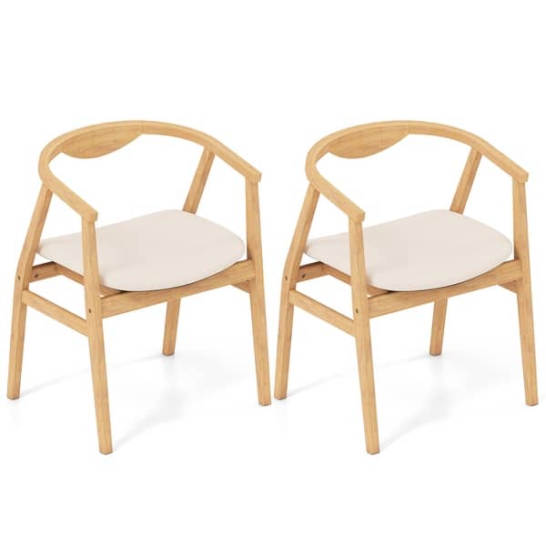 slide 2 of 10, Gymax Set of 2 Leisure Bamboo Armchair Accent Chair w/ Curved Back & Natural