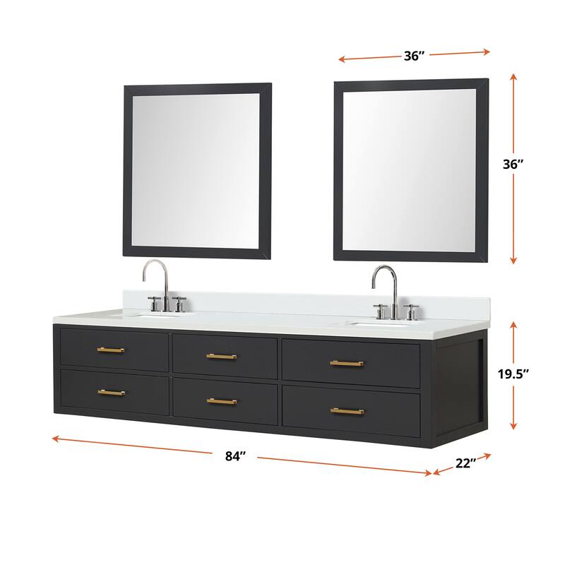 Castor 60 in W x 22 in D Black Double Bath Vanity, White Quartz Top, Faucet Set, and 28 in Mirrors