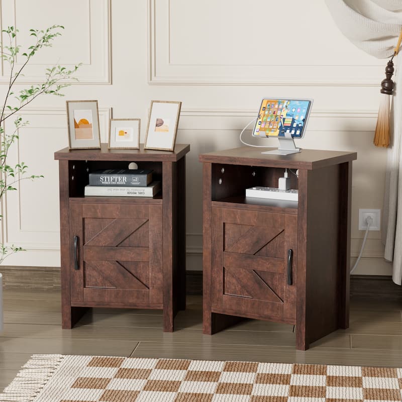 Furniwell Farmhouse Nightstand Set of 2 Side Table with Storage, Living Room