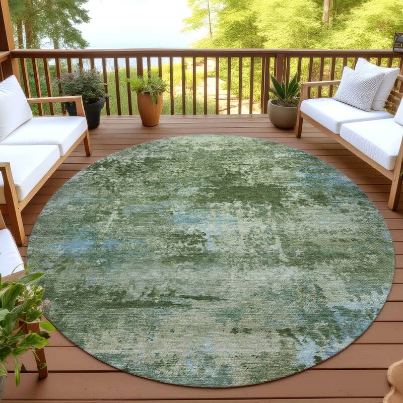 Machine Washable Indoor/ Outdoor Modern Solid Chantille Rug - Green - 8' x 8'