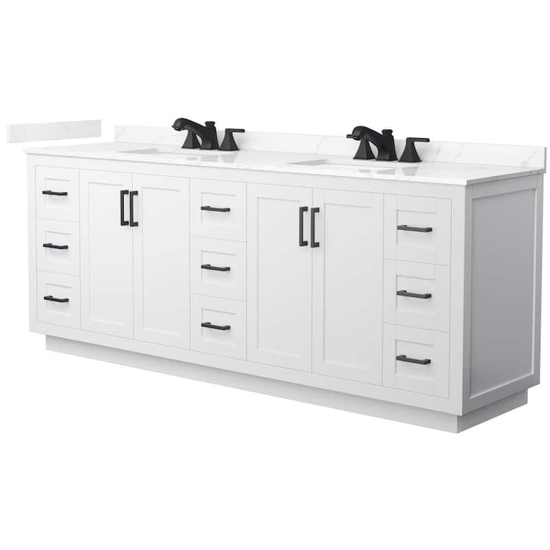 Wyndham Collection WCF292984D-QTZ-US3MXX Miranda 84" Free Standing - White / Giotto Quartz Top / Matte Black Hardware