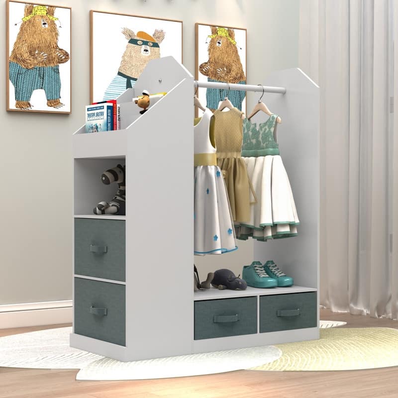 Kids Costume Organizer Open Hanging Armoire Closet with Mirror