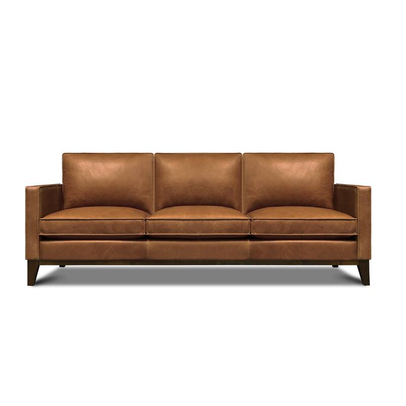 Metropole 100% Top Grain Pull Up Leather Mid-century Sofa - Removable Cushions