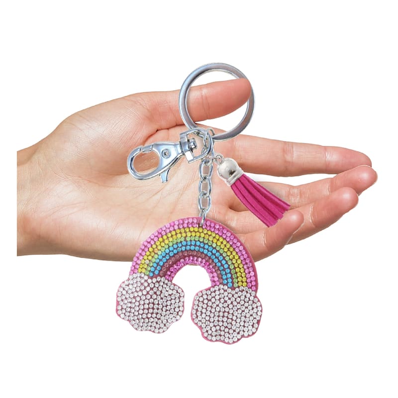 Aqua79 Unicorn Keychain - Rainbow Sparkling Rhinestones with Tassel - 2.5 x 2.25 x 0.3 inches