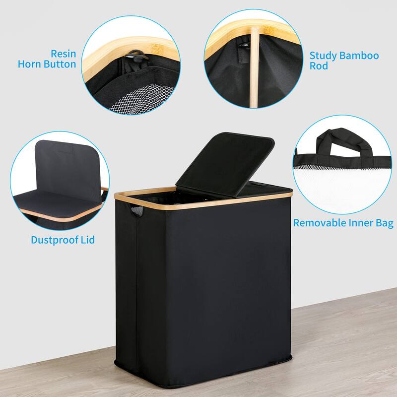Laundry Hamper with Lid,Double Laundry Hamper with 2 Removable Bag,2 Section Laundry Hamper with Bamboo Handles 140L 36.9 Gallon