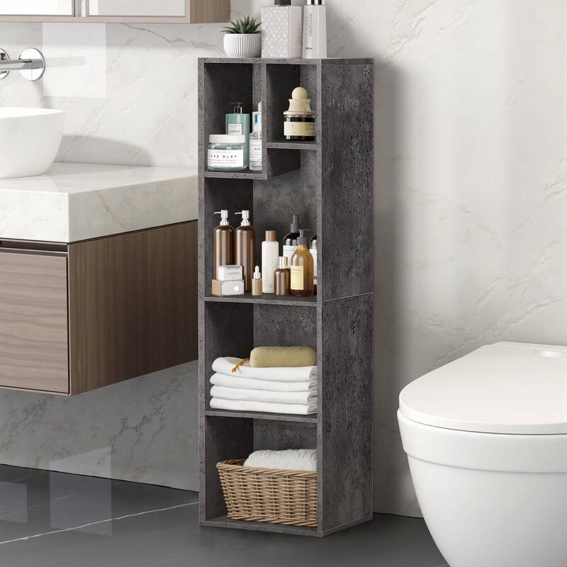 VECELO Wood Organizer Bookcase,Fits Tallest Hardcovers, Customized Storage Display Shelf, Free Standing for Living Room, Bedroom