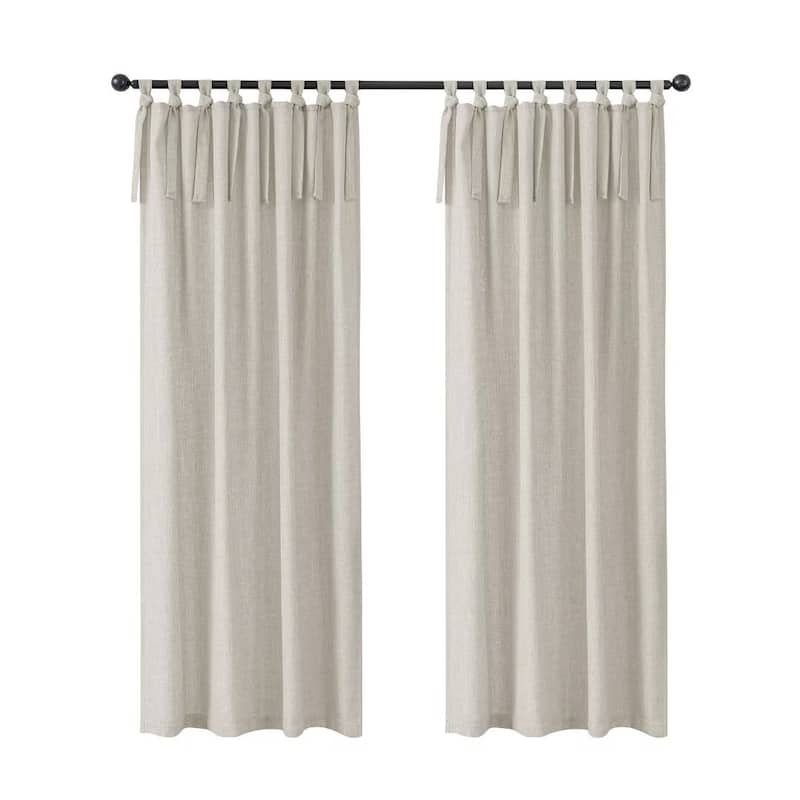 Linen Texture Tie Top Room Darkening Curtain Pair(2 panels)