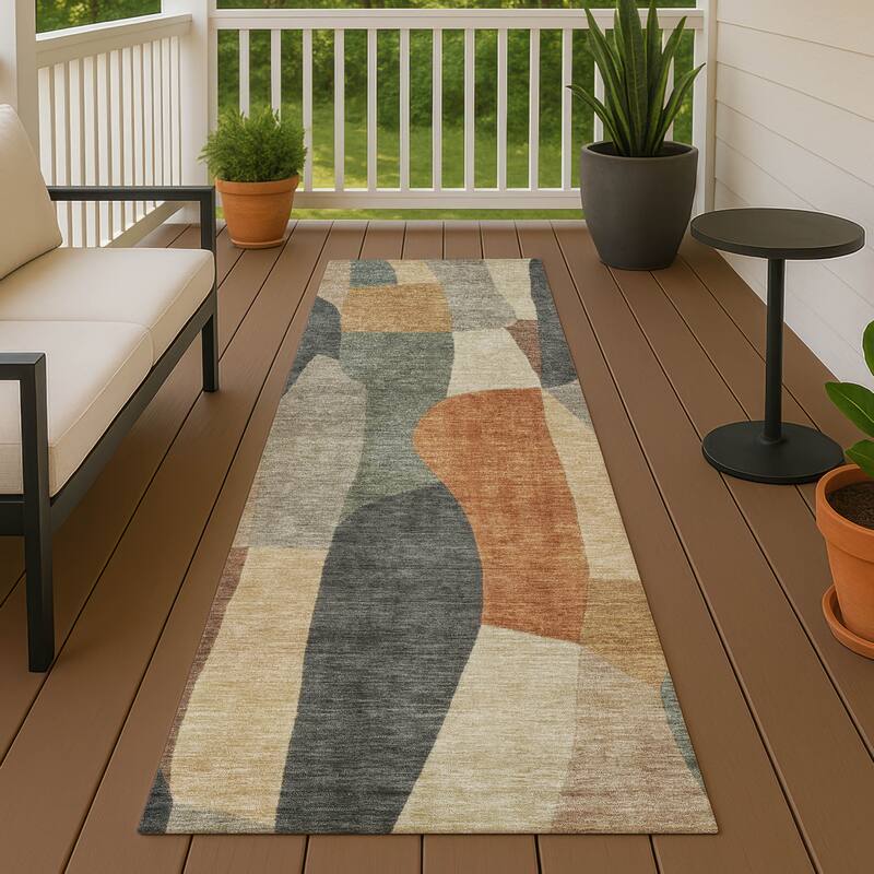 Machine Washable Indoor/ Outdoor Contemporary Layers Chantille Rug - Terracotta - 2'3" x 7'6"