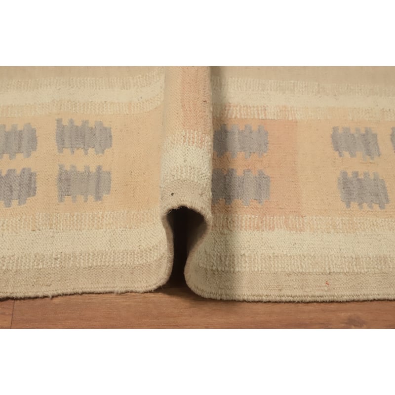 Hand Woven Oriental 100% Wool Carpet Southwestern Tribal Beige & Ivories Kilim Area Rug - 5' 11'' X 4' 0''