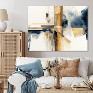 Designart 'Modern Blue And Gold Abstract IV' Modern Canvas Wall Art