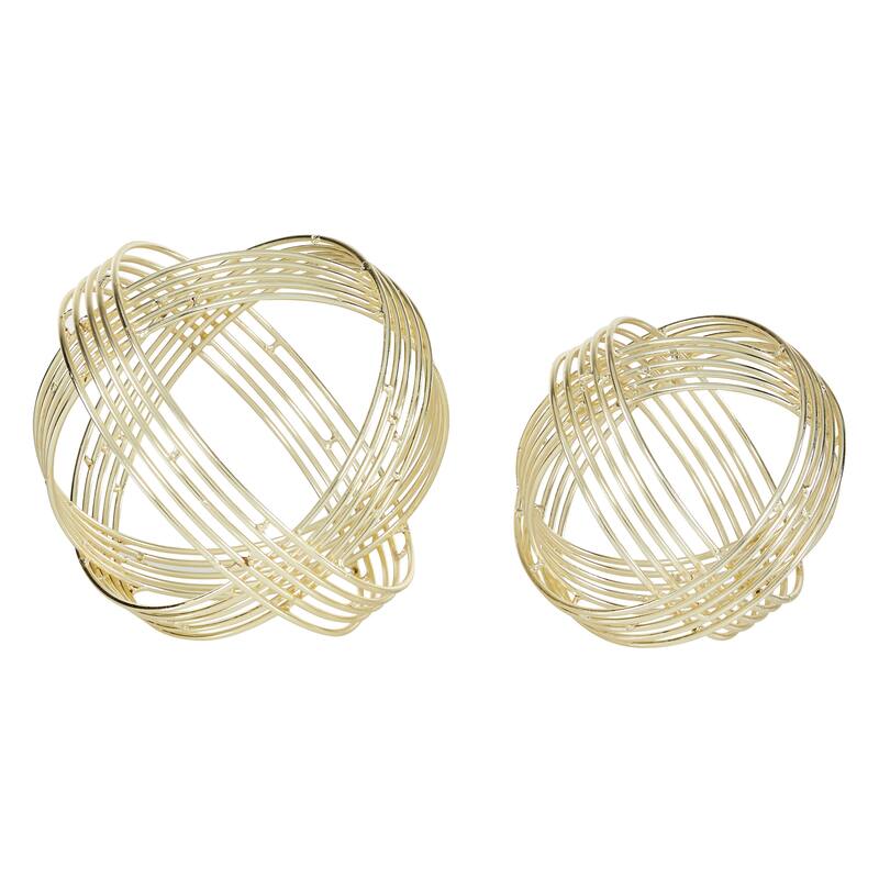 Gold Metal Layered Orb Geometric Decorative Sculpture (Set of 2) - 9 x 8 x 8 and 7 x 6 x 6