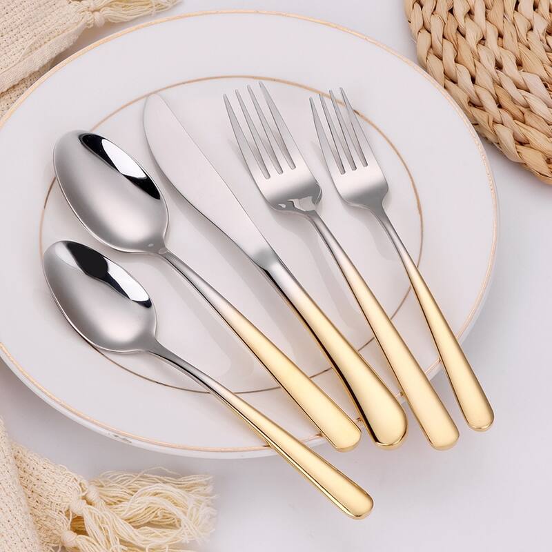 20 Pc Flatware Set Silver With Graduated Gold Handles - Service For 4