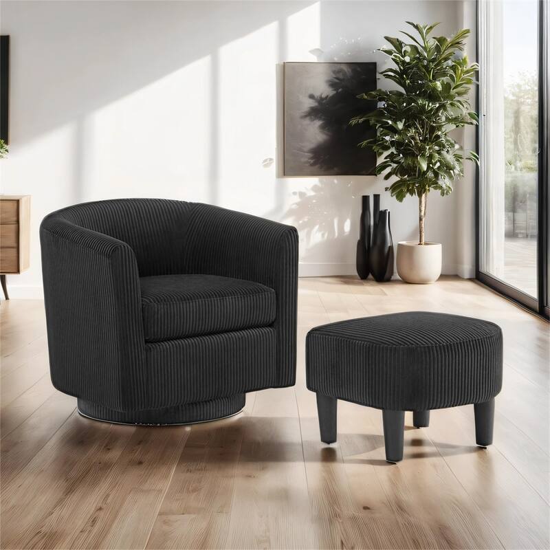 360°Swivel Corduroy Fabric Accent Chair with Ottoman (Set of 2)