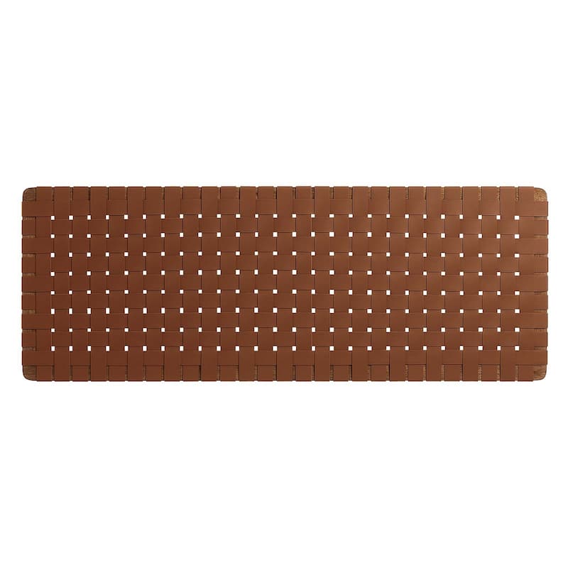 Ditmas Solid Wooden Brown Leather Basket Weaved Floating Queen Size Headboard