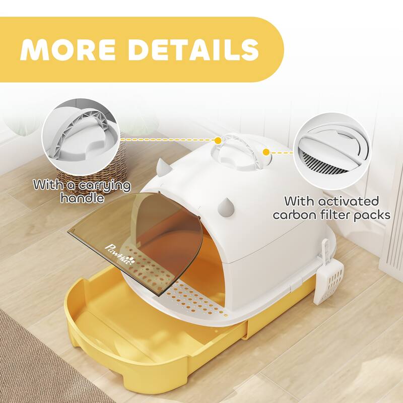 PawHut Cat Litter Box, Covered Kitty Litter Box with Lid, Scoop, Deodorizing Bags for Odor Control, Green