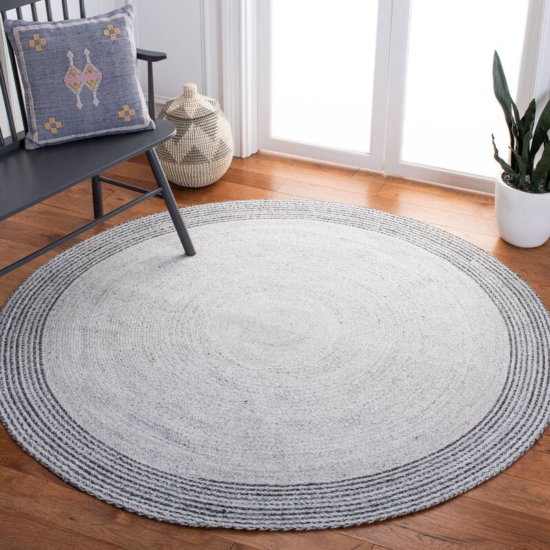 SAFAVIEH Handmade Cape Cod Neriman Farmhouse Polyester Rug - 6' Round - Grey/Charcoal