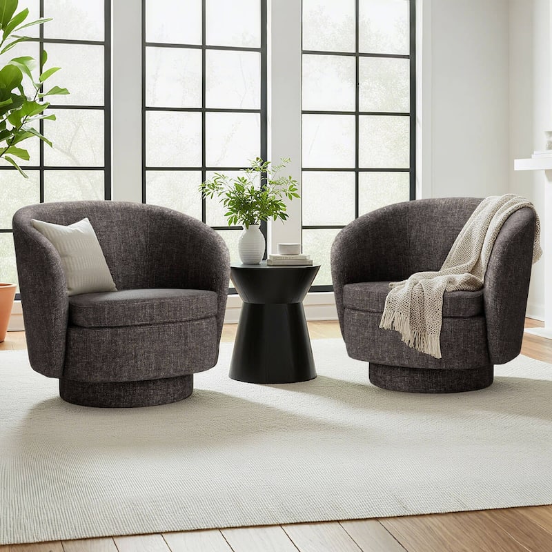 Modern Linen Swivel Barrel Accent Chair(Set of 2) - Gray Tweed