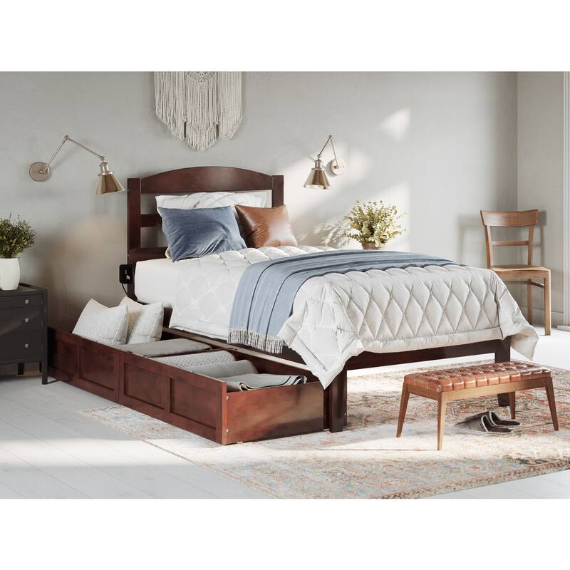 Twin Bed with Drawers - Solid Wood Platform & USB Charging - 38x76 Twin Size