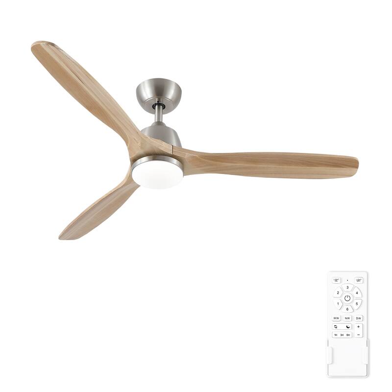 YUHAO SylvanAir Modern 52 in. Flush Mount Outdoor/Indoor Ceiling Fan with 3 Solid Wood Blades and DC Reversible Motor - SylvanAir Ⅴ52 Inches - Nickel