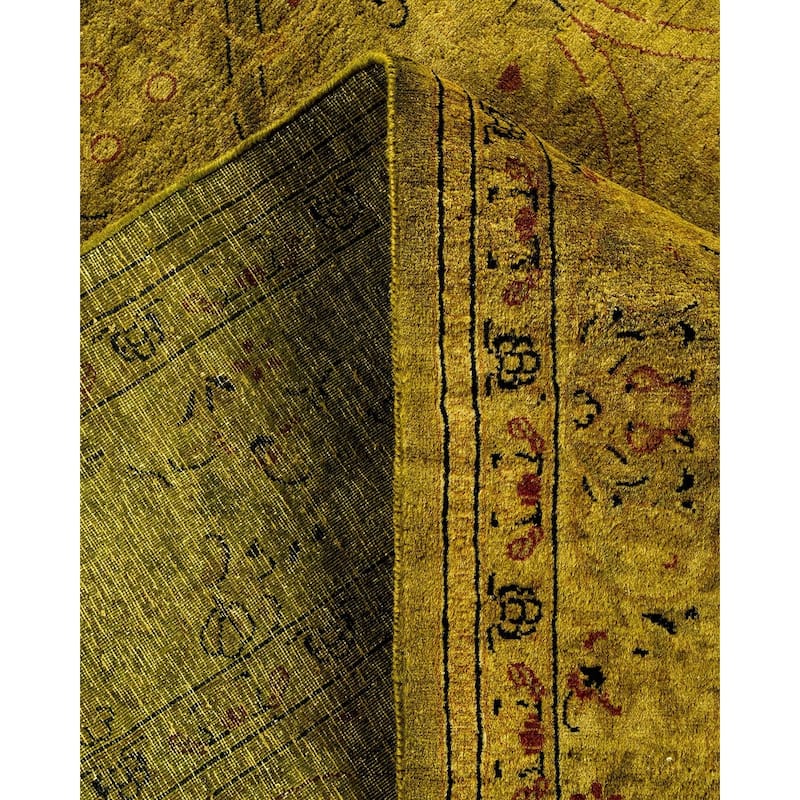 Overton Hand Knotted Wool Vintage Inspired Modern Contemporary Overdyed Green Area Rug - 6' 1" x 12' 4"