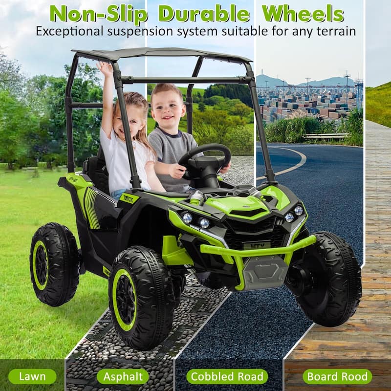 24V 2 Seater Kids Ride On Utv, 4WD Electric Truck with Sun Shade