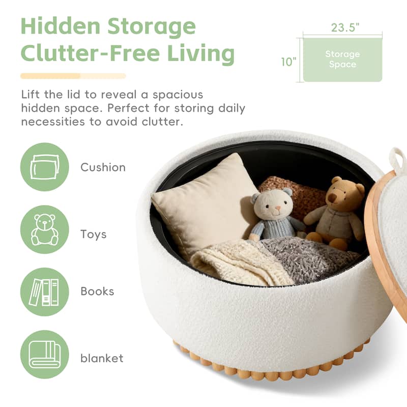 Round Storage Ottoman with Solid Wood Legs & Reversible Lid by Harper&Bright Designs