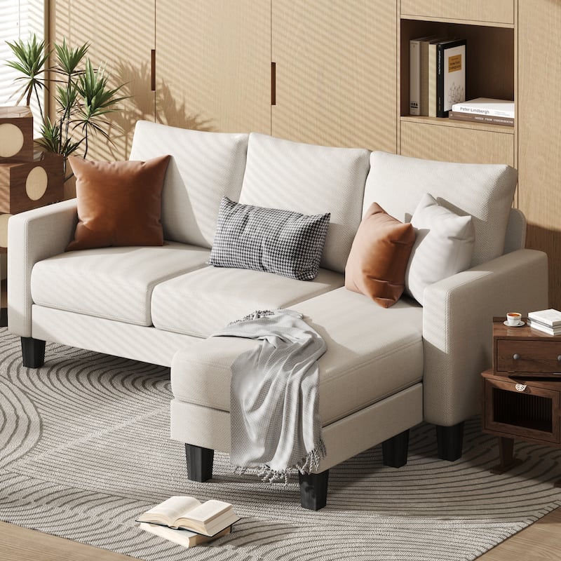 Furniwell Convertible Sectional Sofa Modern Linen Fabric L-Shaped Couch - White