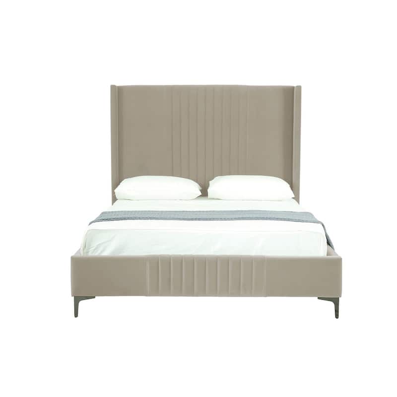 Manhattan Comfort Promenade Mid-Century Modern Velvet Upholstered Bed
