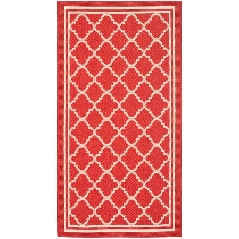 SAFAVIEH Courtyard Kristelle Indoor/ Outdoor Waterproof Patio Backyard Rug - 2'7" x 5' - Red/Bone