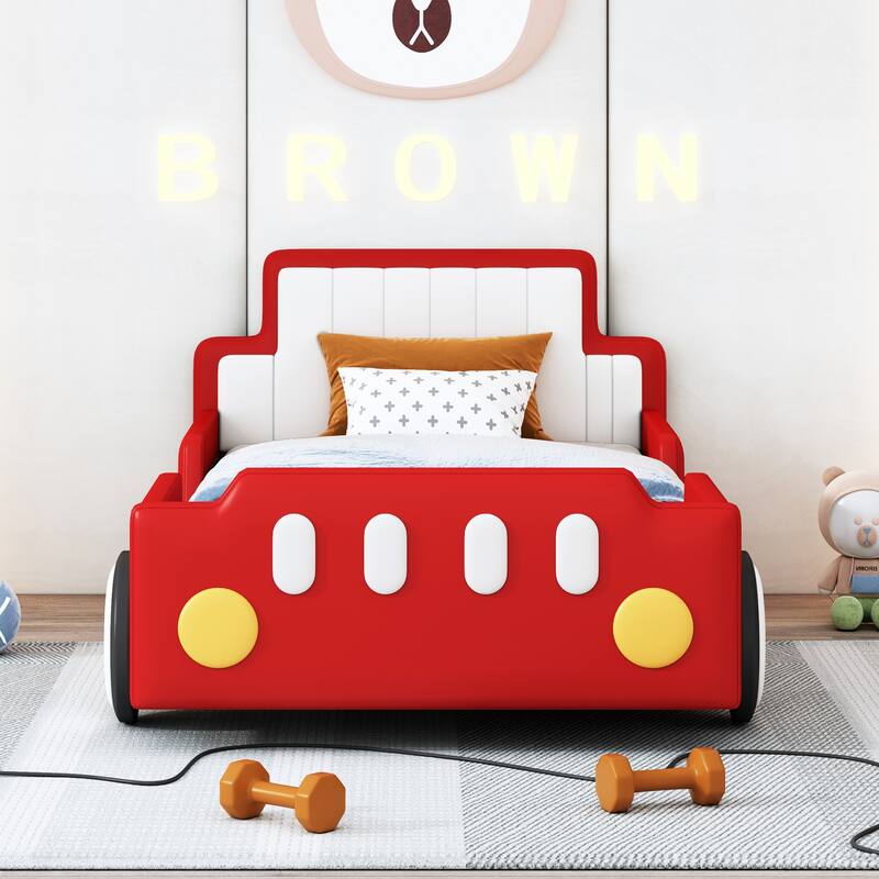 Twin Size Race Car-Shaped Platform Bed with Wheels