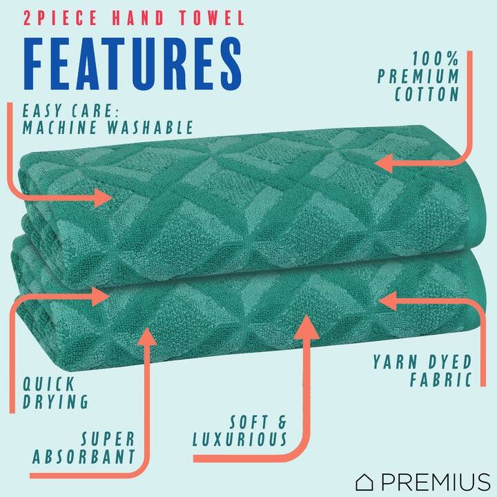 PREMIUS 2-Pack Geo 100% Cotton Yarn Dyed Hand Towel, 16x28 Inches - 16x28 Inches