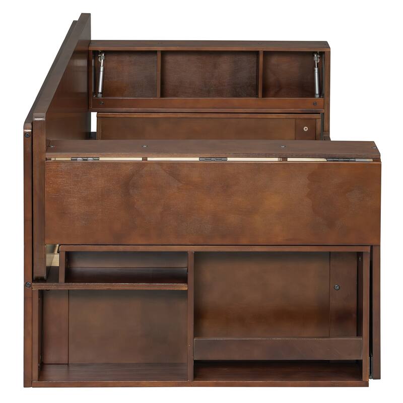 4-in-1 Multifunctional Daybed Storage Bed Frame with Removable Desk, Drawers, Bookcase Shelves and Hydraulic Side Tables
