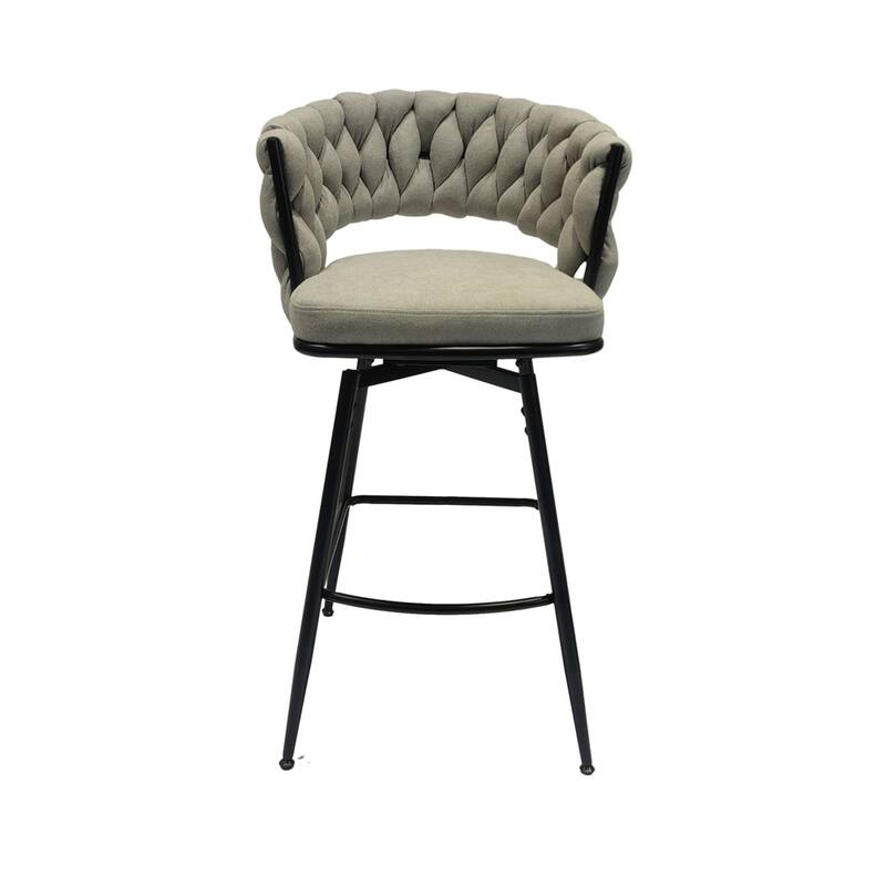 Swivel Upholstered Bar Stools with Back Footrest (Set of 2) - N/A