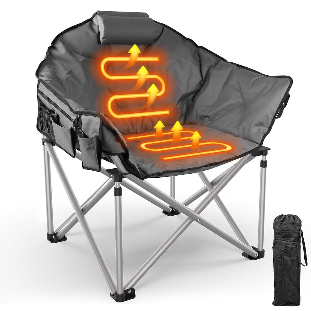 Heated Camping Chair Oversized, Padded Heated Chair Outdoor Sports, 3 Heating Levels Adjustable Camping Chairs for Adults