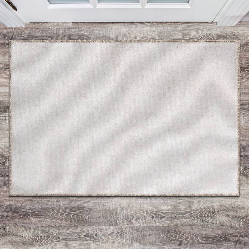 Contemporary Solid Machine Washable Area Rug - 2' 1" x 3' - Cream - Rectangle