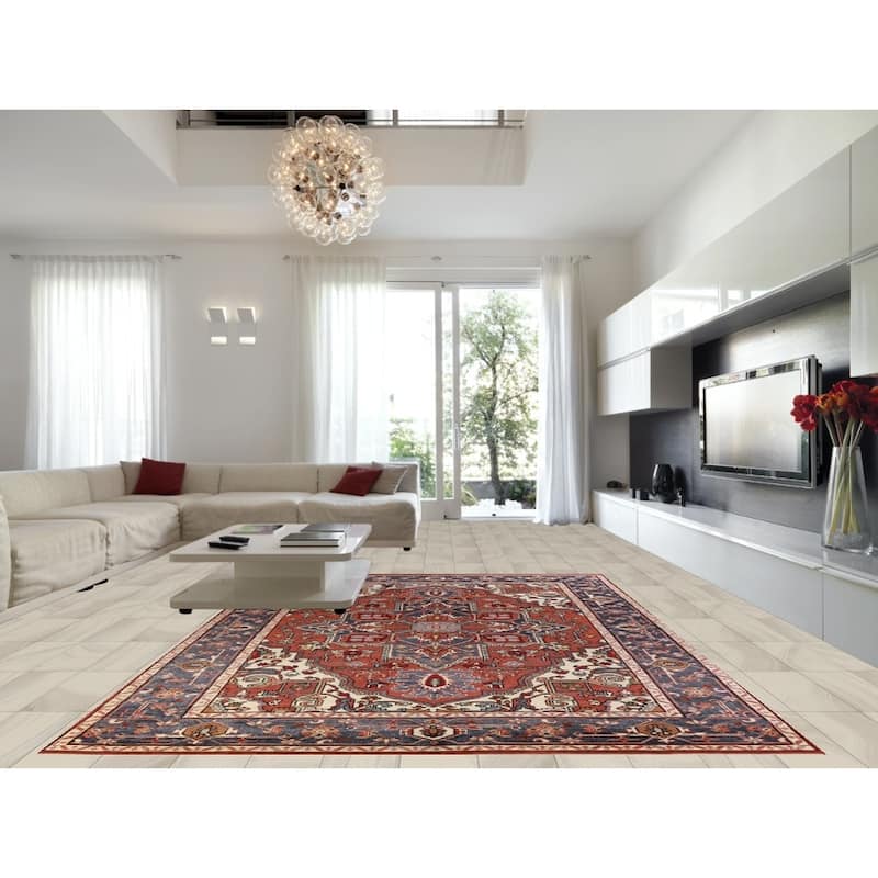Orange Medallion Heriz Serapi Oriental Large Rug Handmade Wool Carpet - 9'11" x 13'9"