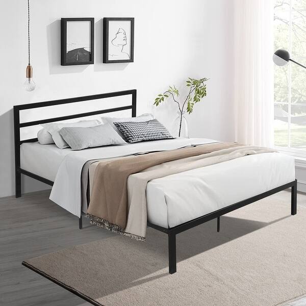 slide 2 of 8, Queen Metal Bed Frame with Headboard and Under-Bed Storage, Sturdy Steel Structure for Maximum Support