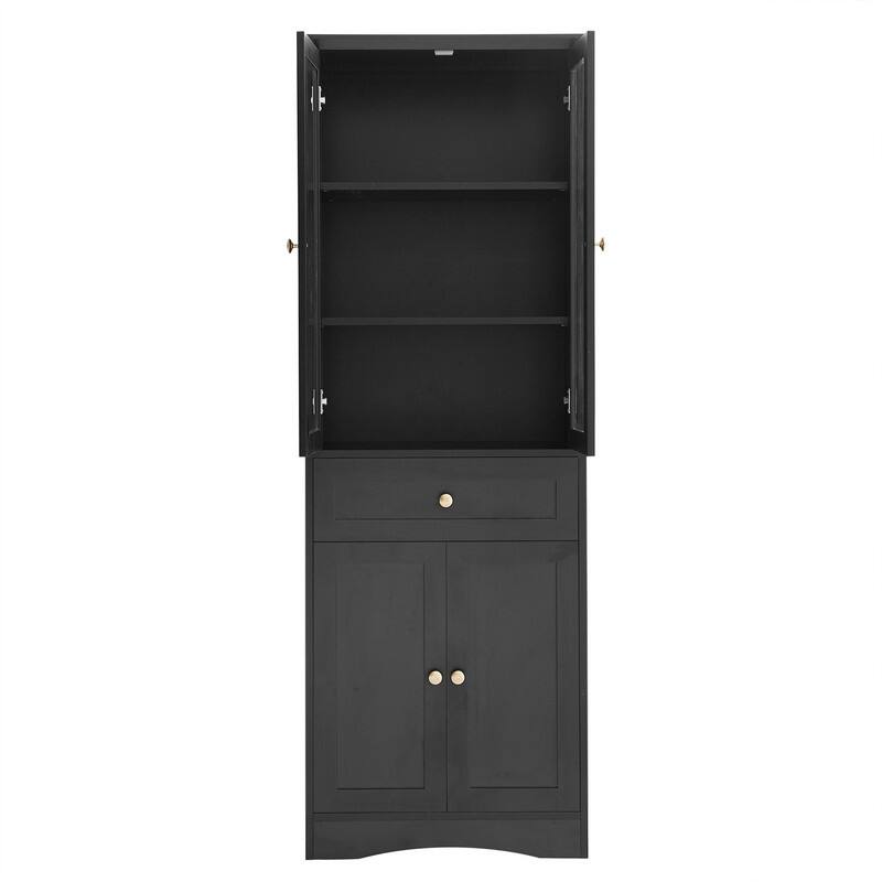 Freestanding Bathroom Storage Cabinet with 4 Doors and 1 Drawer, Tall Bathroom Floor Cabinet with Adjustable Shelf