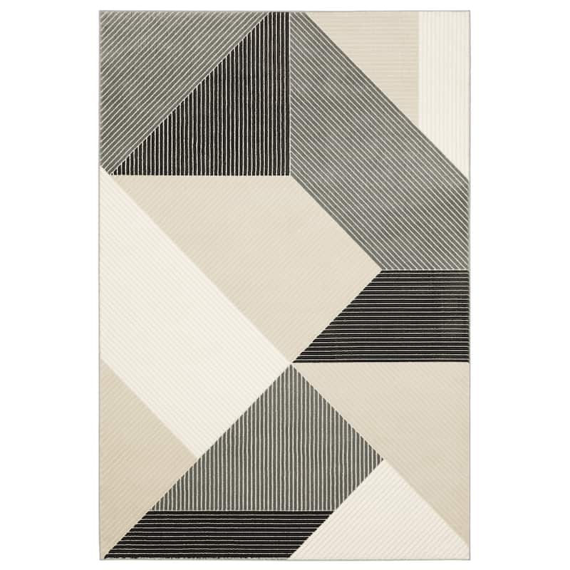 Style Haven Ripley Modern Geometric Mixed Pile Area Rug - 6' 7" x 9' 6" - Ivory/ Black - Rectangle