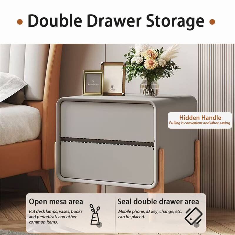 Light Grey Nightstand with Two Drawers