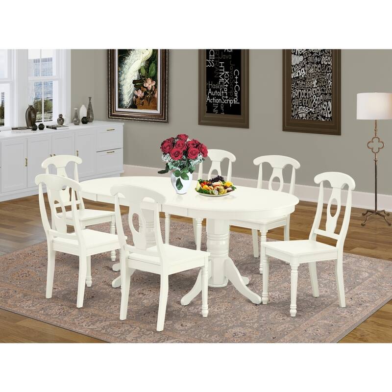 Victorian Dining Set - 7 Piece Oval Table & 6 Chairs - Linen White Finish - 40x76 Inch - 76.3