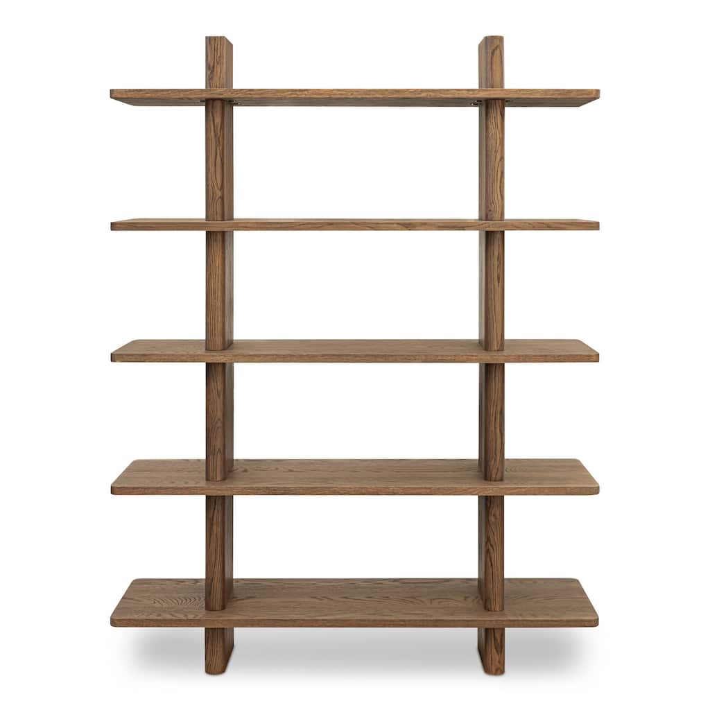 NADAAL STUDIOS Thalor Bookshelf, Large Dark Oak with Bullnose Vertical Supports, Rounded Edges Metal Detail, Dark Brown