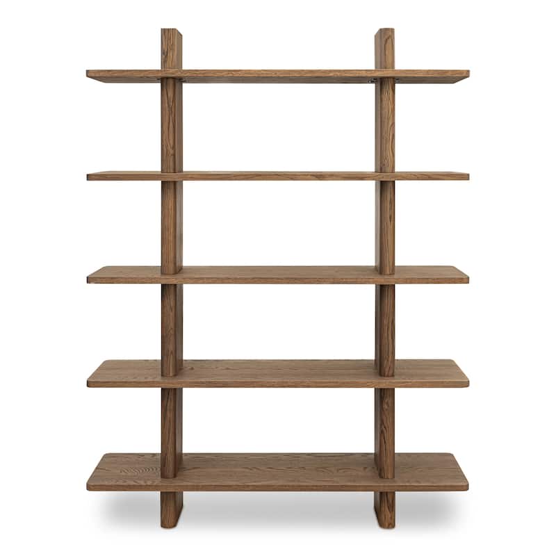 NADAAL STUDIOS Thalor Bookshelf, Large Dark Oak with Bullnose Vertical Supports, Rounded Edges Metal Detail, Dark Brown - Dark Brown - 53" X 15"