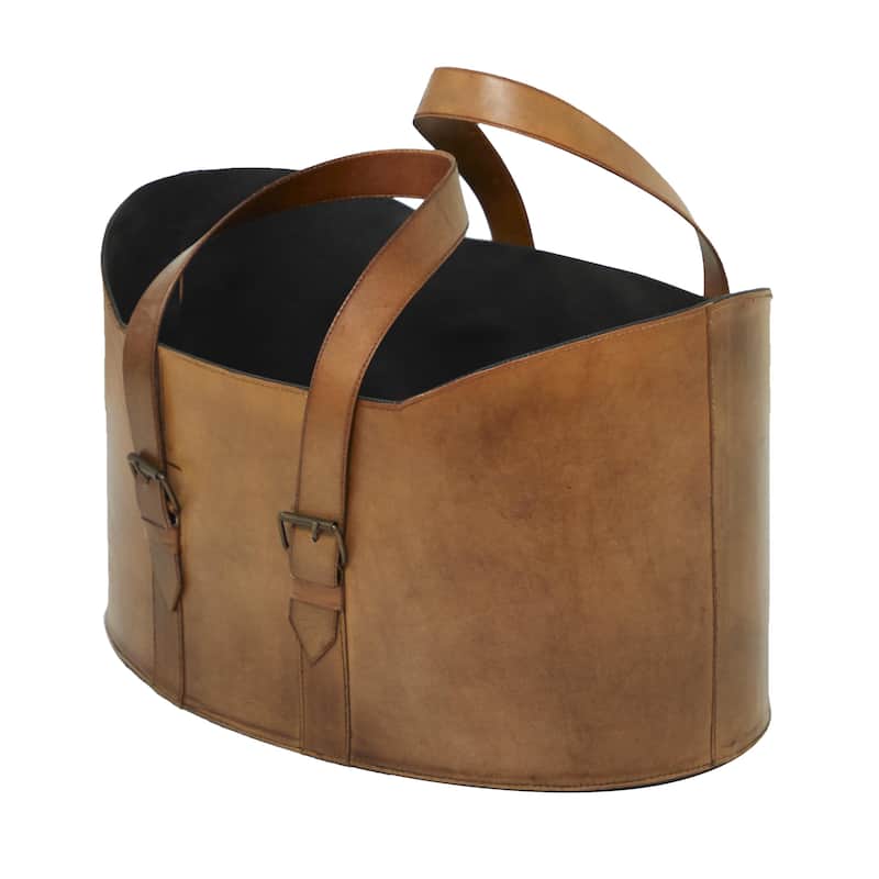 Leather Handmade Box Style Single Slot Magazine Holder with Curved Handles - Set of 2 Brown - Roche River Decor