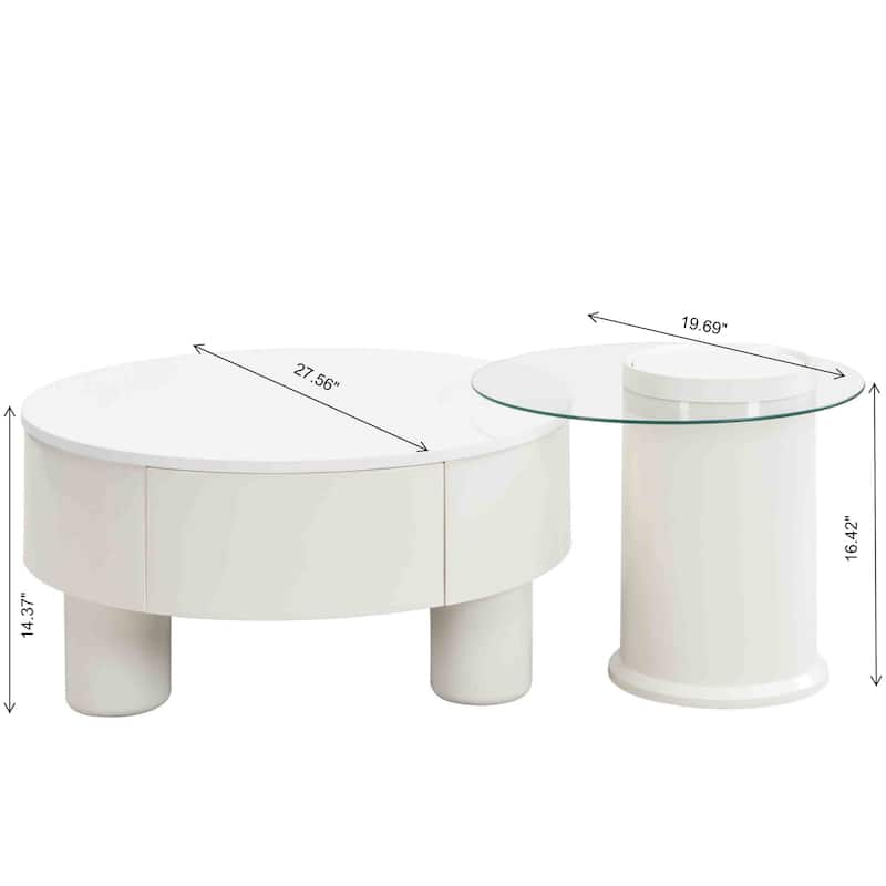 Nested Coffee Table Set with Storage Drawer and Round Tops, Accent Tables End Table with Tempered Glass