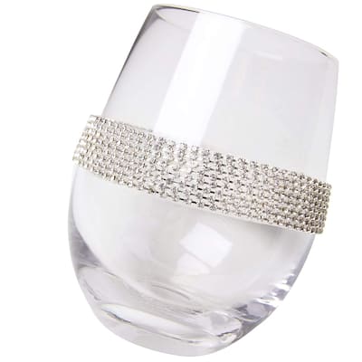 Berkware Stemless Crystal Glass with Silver or Gold Rhinestone Design - 4" x 5"