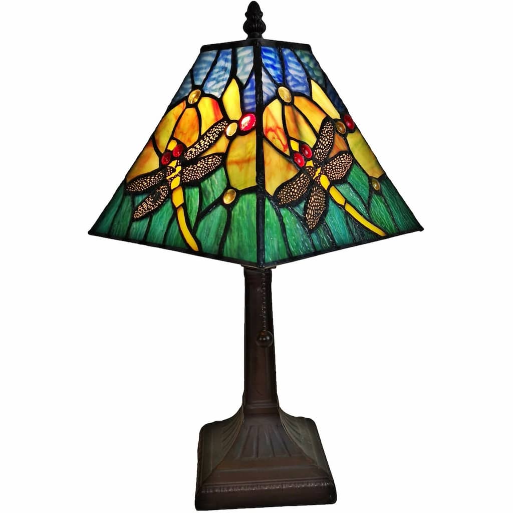 Vintage Style Metal Table Lamp with Green Empire Glass Shade - 8” x 13” x 15”