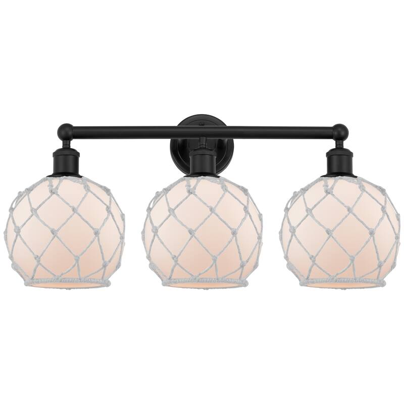 Innovations Lighting Endless Possibilities Edison - Farmhouse Rope - 3 Light 26" Bath Vanity Light - White Glass with White Rope/Matte Black